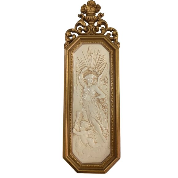 VTG 1967 Dart Homco 2 Wall Plaques Gold Angels Relief MCM Hollywood Regency - Picture 10 of 13